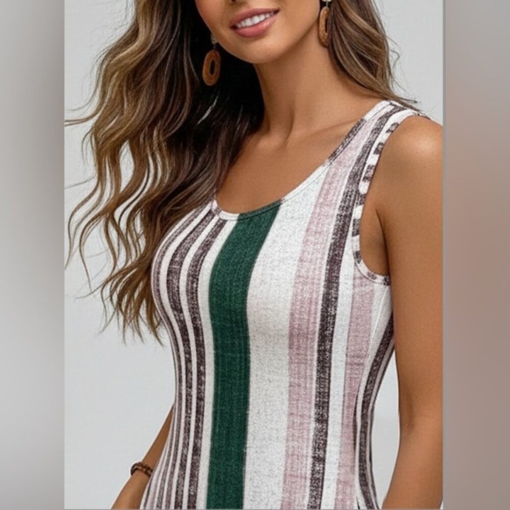 LAST ONE 🔥 Boho Striped Round Neck Sleeveless Dress With Pockets - Picture 2 of 7
